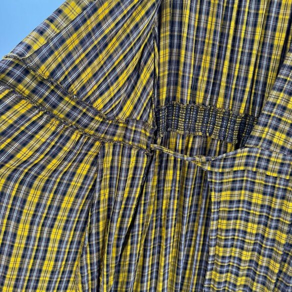 Anthropologie Dalton Wrap Dress Mustard Yellow Plaid Long Sleeve XL Womens Boho - Picture 9 of 15